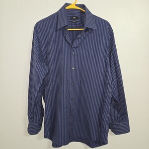 #4 Hugo‎ Boss Blue Striped Regular Fit Long Sleeve Button Down Shirt size 16.5